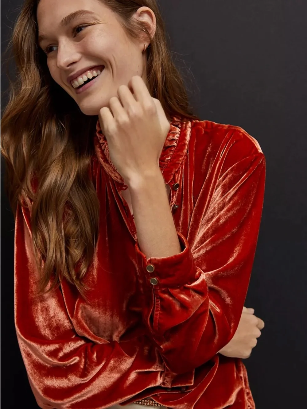 Anthropologie velvet Kristianne burnt orange button top size medium - Picture 5 of 11